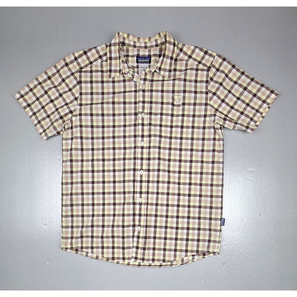 Patagonia Button Up‎ Shirt Mens Med. Plaid Organic Cotton Polyester ShortSleeve
